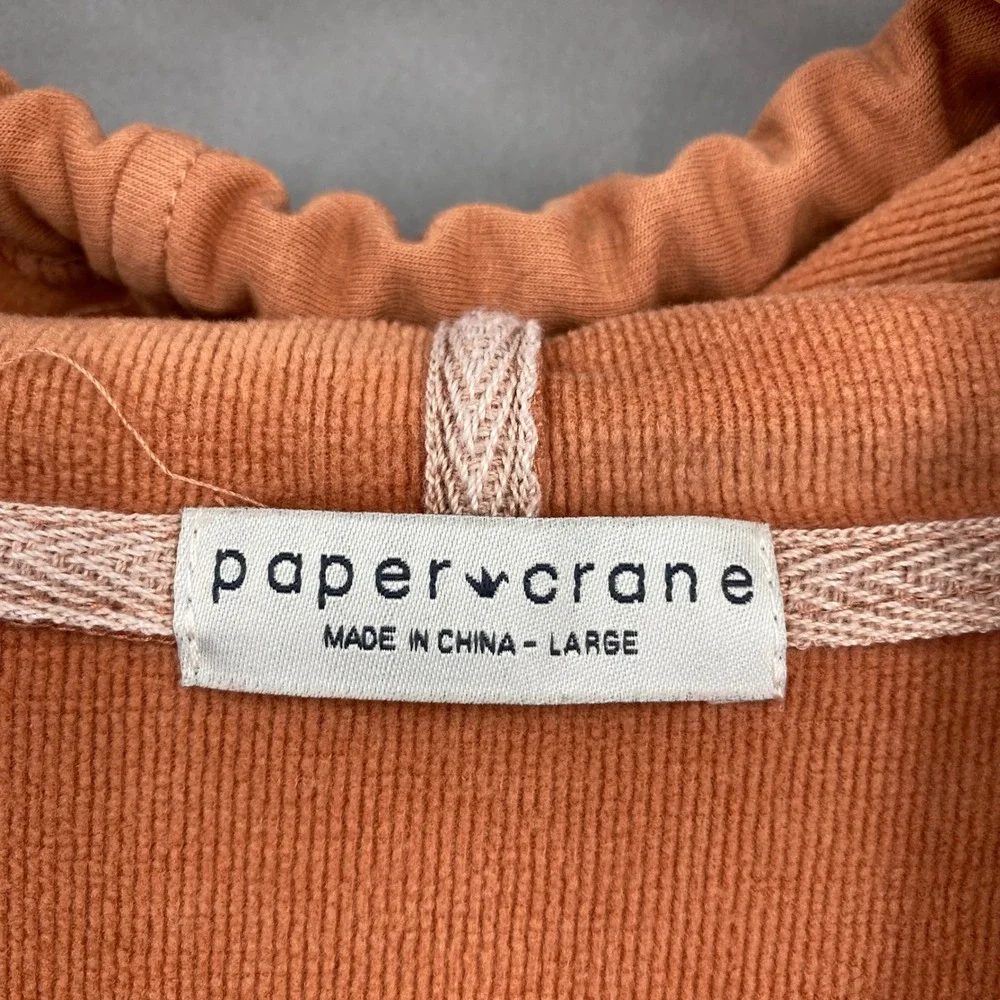 Paper Crane Hoodie Womens Large Terracotta Balloon Sleeve Pullover Ribbed Knit - Picture 4 of 13